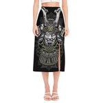 Japanese Samurai Warrior Print Side Slit Midi Skirt