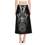 Japanese Samurai Warrior Print Side Slit Midi Skirt