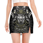 Japanese Samurai Warrior Print Side Slit Mini Skirt