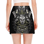 Japanese Samurai Warrior Print Side Slit Mini Skirt
