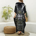Japanese Samurai Warrior Print Silk V-Neck Kaftan Dress