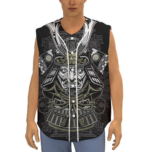 Japanese Samurai Warrior Print Sleeveless Baseball Jersey