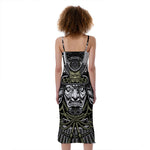 Japanese Samurai Warrior Print Slim Fit Midi Cami Dress