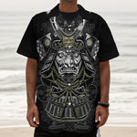 Japanese Samurai Warrior Print Textured Short Sleeve Shirt