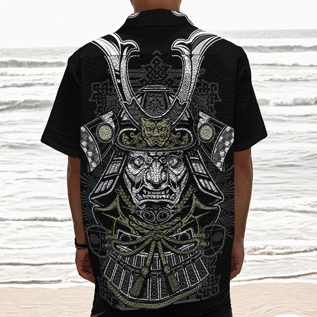 Japanese Samurai Warrior Print Textured Short Sleeve Shirt