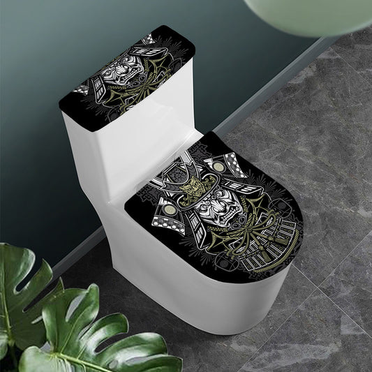 Japanese Samurai Warrior Print Toilet Lid And Tank Cover Set