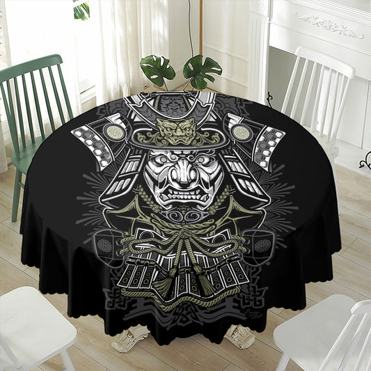 Japanese Samurai Warrior Print Waterproof Round Tablecloth