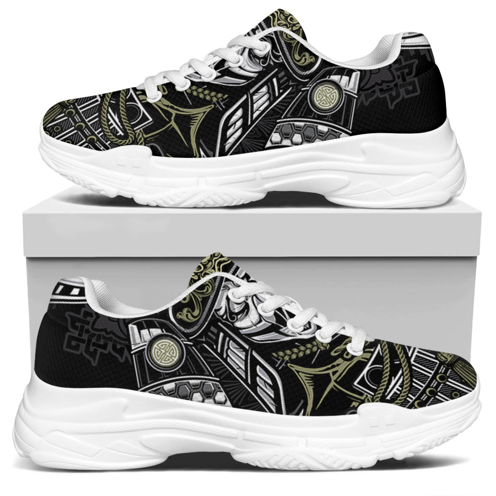 Japanese Samurai Warrior Print White Chunky Shoes