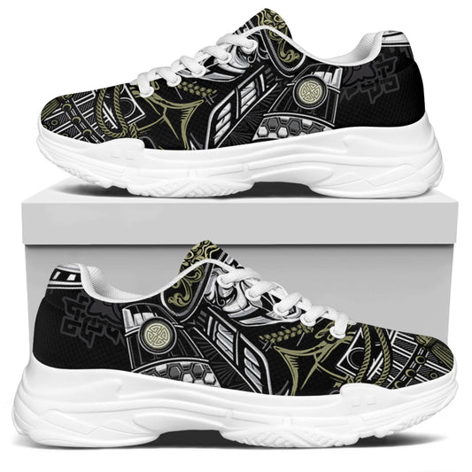 Japanese Samurai Warrior Print White Chunky Shoes