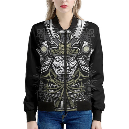 Japanese Samurai Warrior Print Women's Bomber Jacket