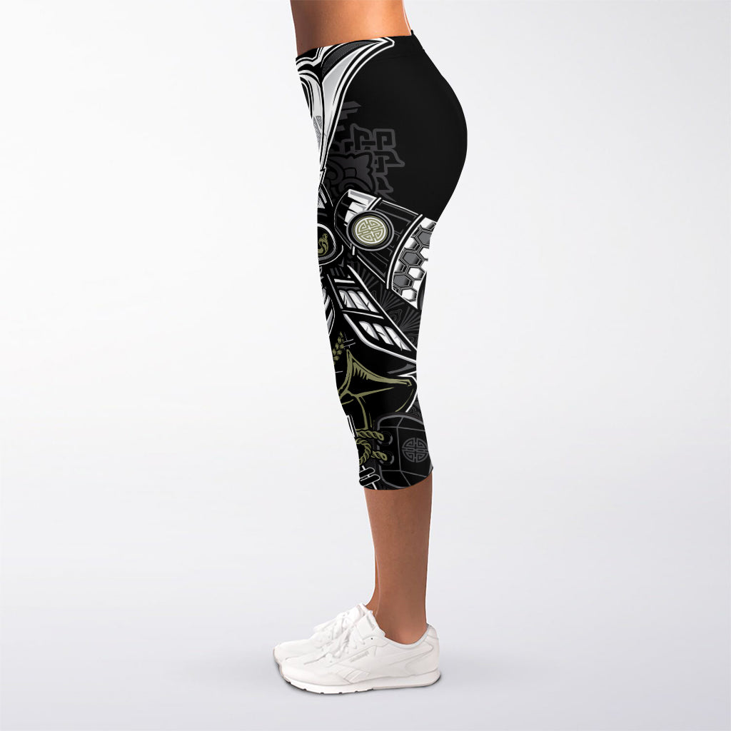 Japanese Samurai Warrior Print Women's Capri Leggings