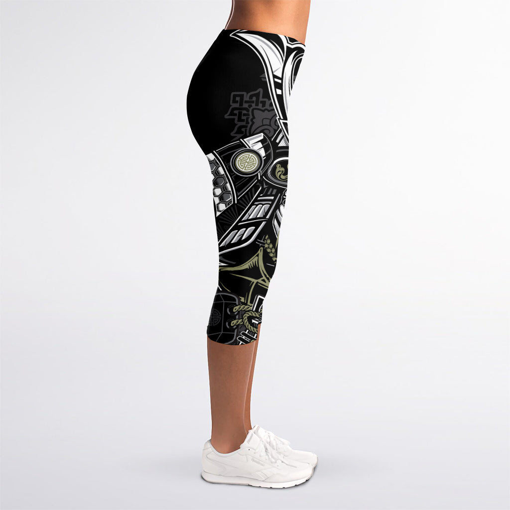 Japanese Samurai Warrior Print Women's Capri Leggings