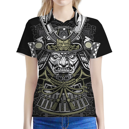 Japanese Samurai Warrior Print Women's Polo Shirt