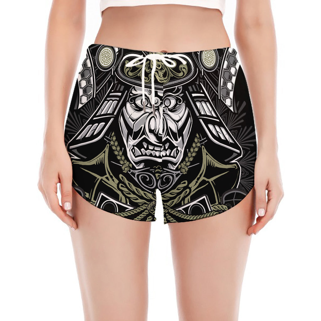 Japanese Samurai Warrior Print Women's Split Running Shorts
