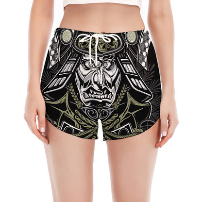 Japanese Samurai Warrior Print Women's Split Running Shorts