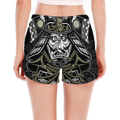 Japanese Samurai Warrior Print Women's Split Running Shorts