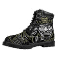 Japanese Samurai Warrior Print Padded Collar Lace Up Boots
