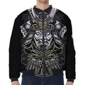 Japanese Samurai Warrior Print Zip Sleeve Bomber Jacket