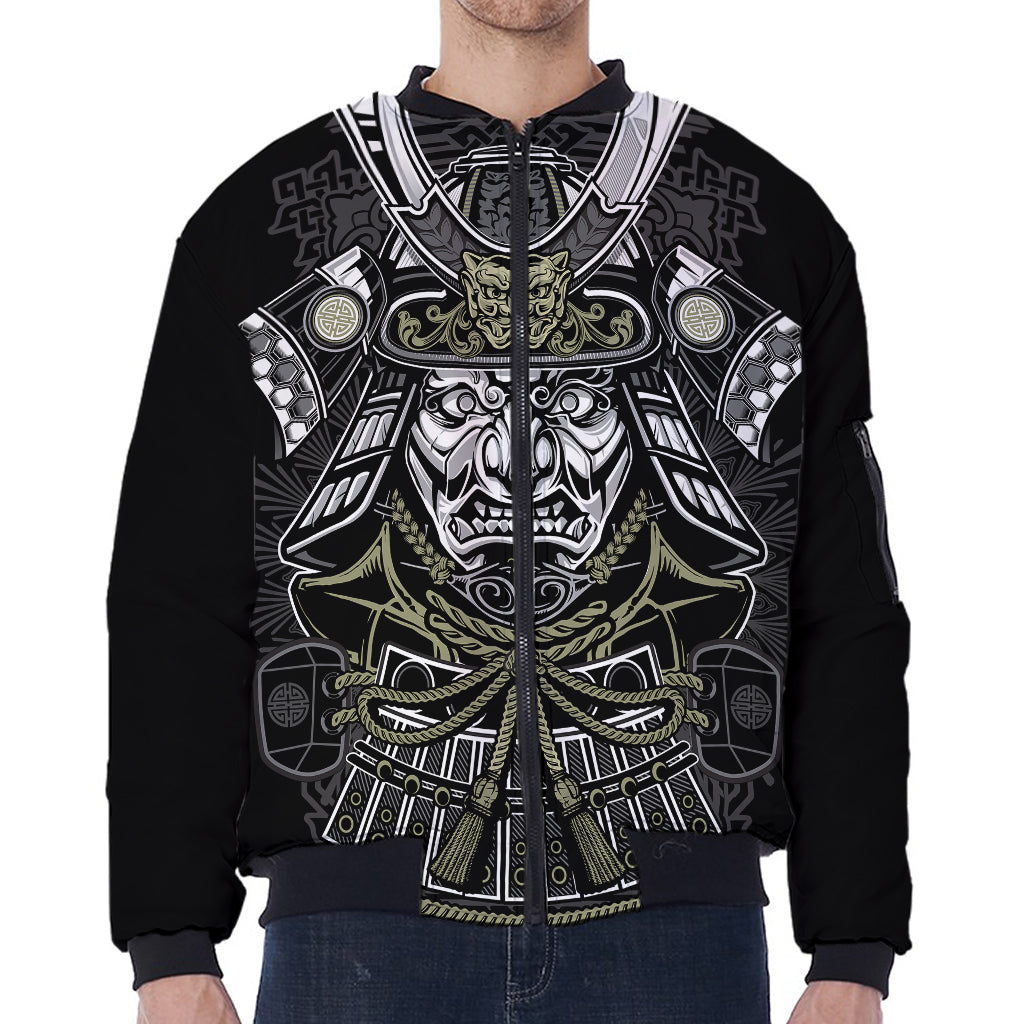 Japanese Samurai Warrior Print Zip Sleeve Bomber Jacket