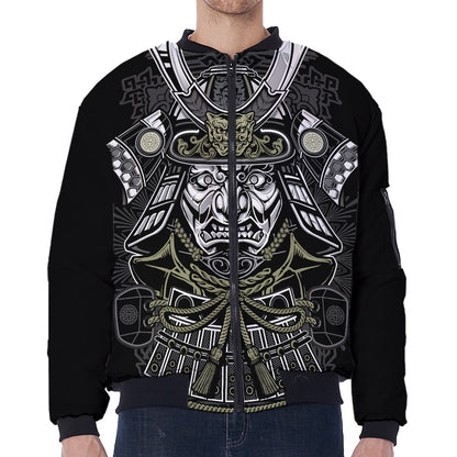 Japanese Samurai Warrior Print Zip Sleeve Bomber Jacket
