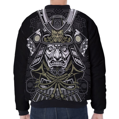 Japanese Samurai Warrior Print Zip Sleeve Bomber Jacket
