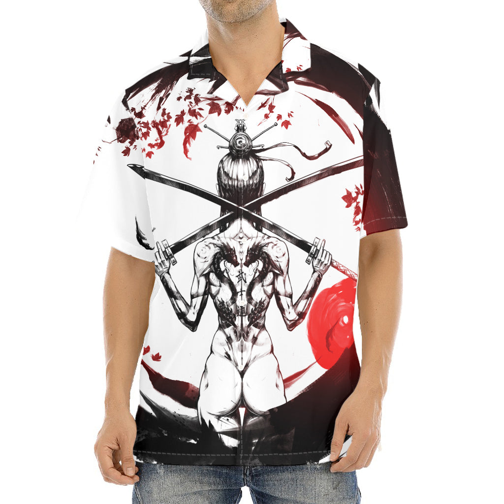 Japanese Samurai Woman Print Aloha Shirt