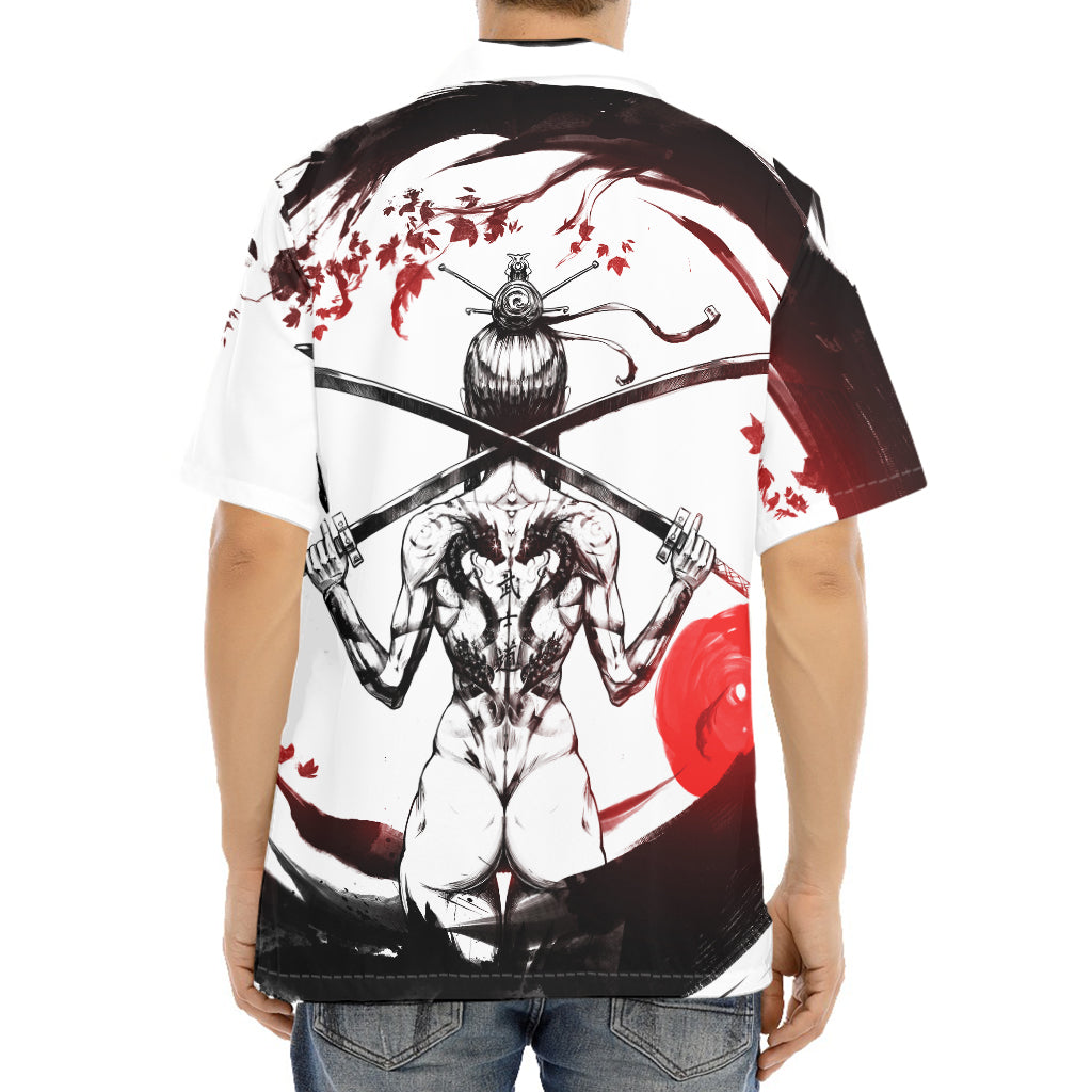Japanese Samurai Woman Print Aloha Shirt