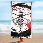 Japanese Samurai Woman Print Beach Towel
