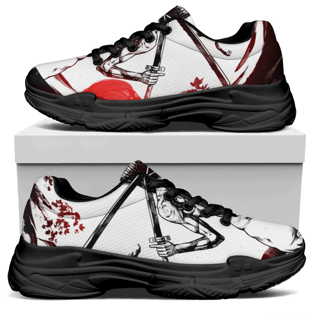 Japanese Samurai Woman Print Black Chunky Shoes