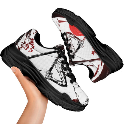 Japanese Samurai Woman Print Black Chunky Shoes