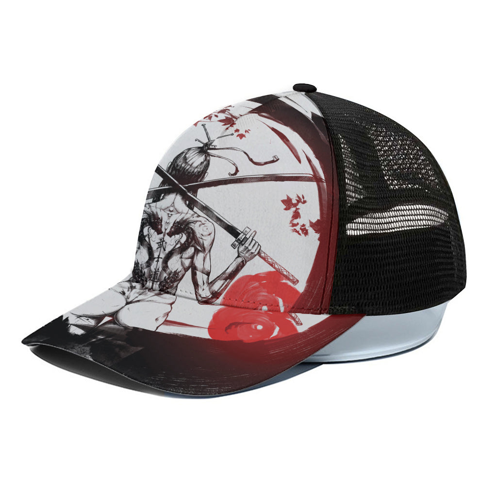 Japanese Samurai Woman Print Black Mesh Trucker Cap