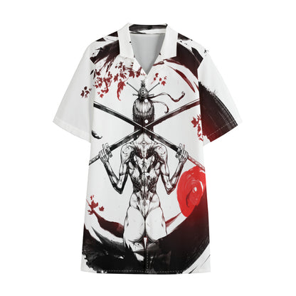 Japanese Samurai Woman Print Cotton Hawaiian Shirt