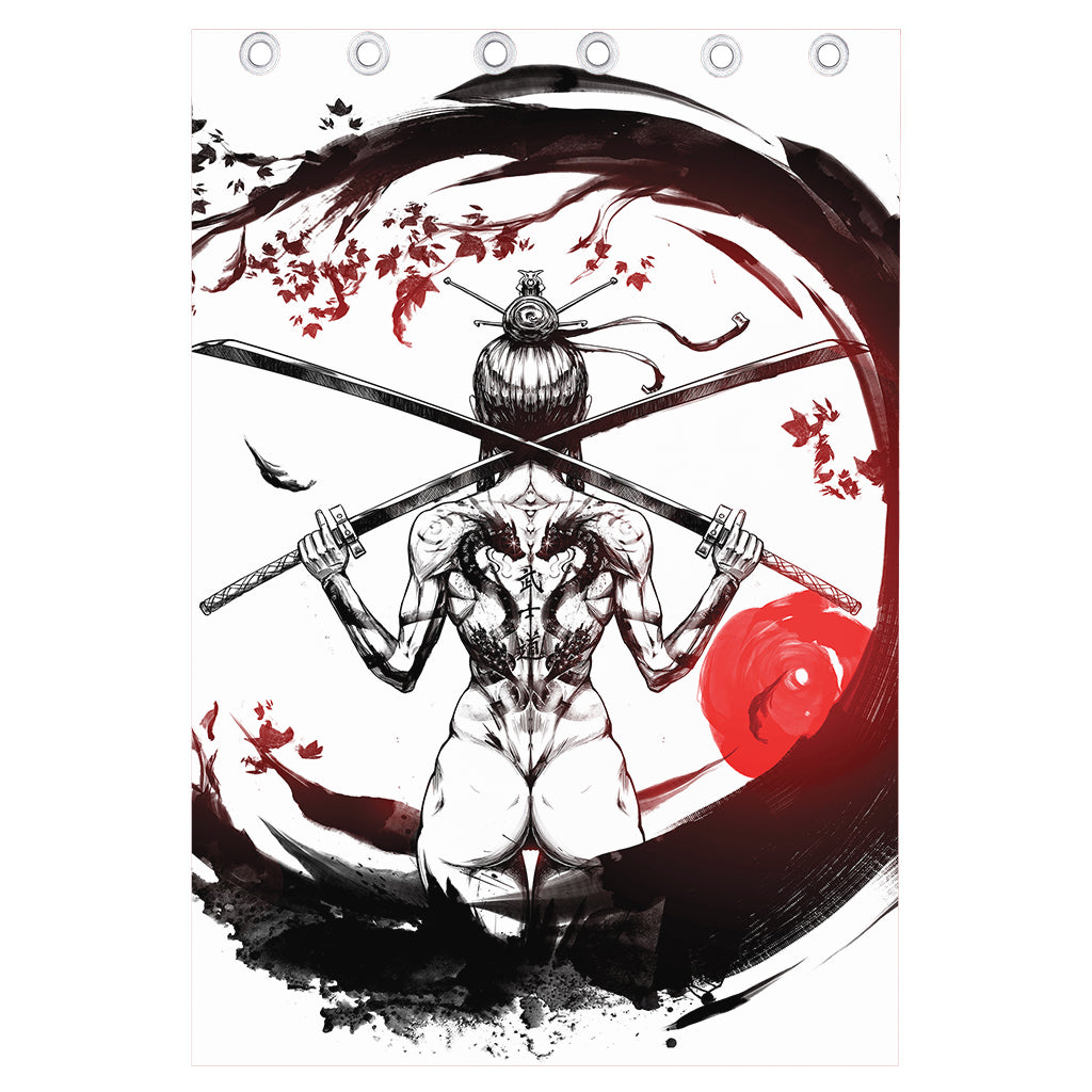 Japanese Samurai Woman Print Curtain