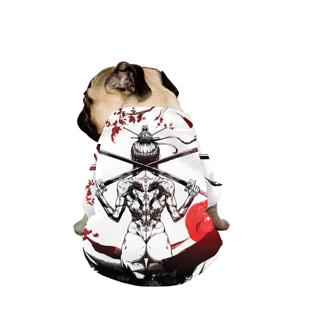 Japanese Samurai Woman Print Dog Zip Up Jacket