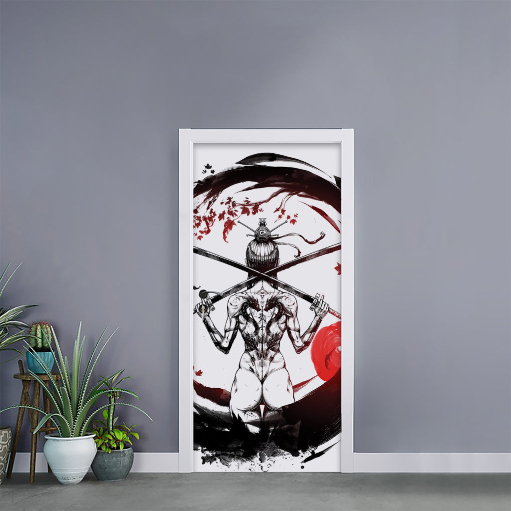Japanese Samurai Woman Print Door Sticker