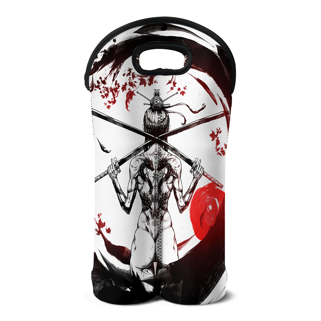 Japanese Samurai Woman Print Double Neoprene Wine Tote