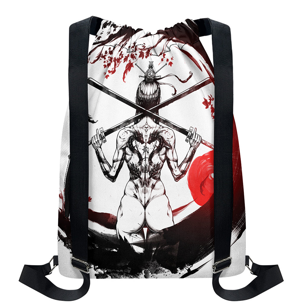 Japanese Samurai Woman Print Drawstring Backpack