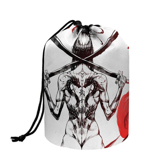 Japanese Samurai Woman Print Drawstring Makeup Bag