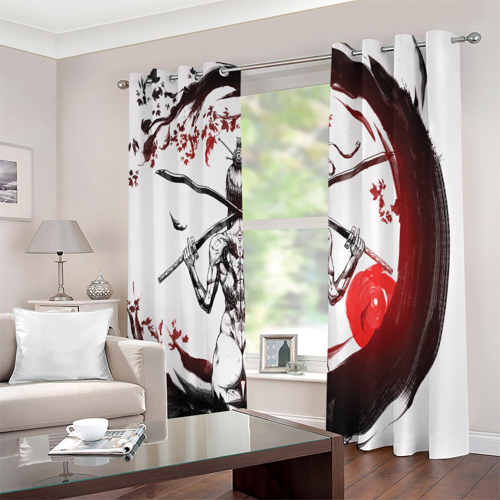Japanese Samurai Woman Print Extra Wide Grommet Curtains