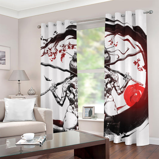Japanese Samurai Woman Print Grommet Curtains