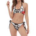 Japanese Samurai Woman Print Halter Scoop Tie Side Bikini