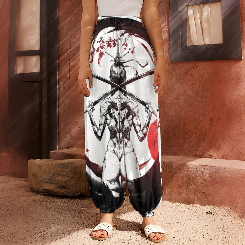 Japanese Samurai Woman Print Harem Pants