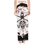 Japanese Samurai Woman Print High Slit Maxi Skirt