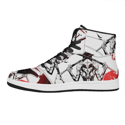 Japanese Samurai Woman Print High Top Leather Sneakers