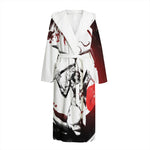 Japanese Samurai Woman Print Hooded Bathrobe