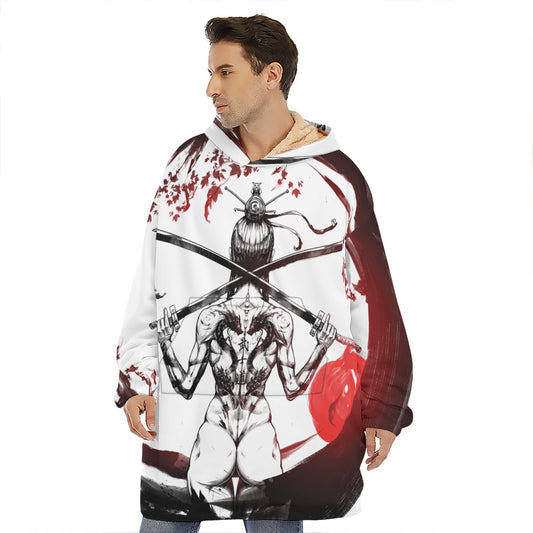 Japanese Samurai Woman Print Hoodie Blanket