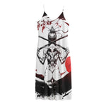 Japanese Samurai Woman Print Jersey Midi Cami Dress