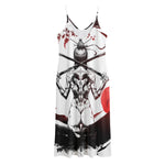 Japanese Samurai Woman Print Jersey Midi Cami Dress
