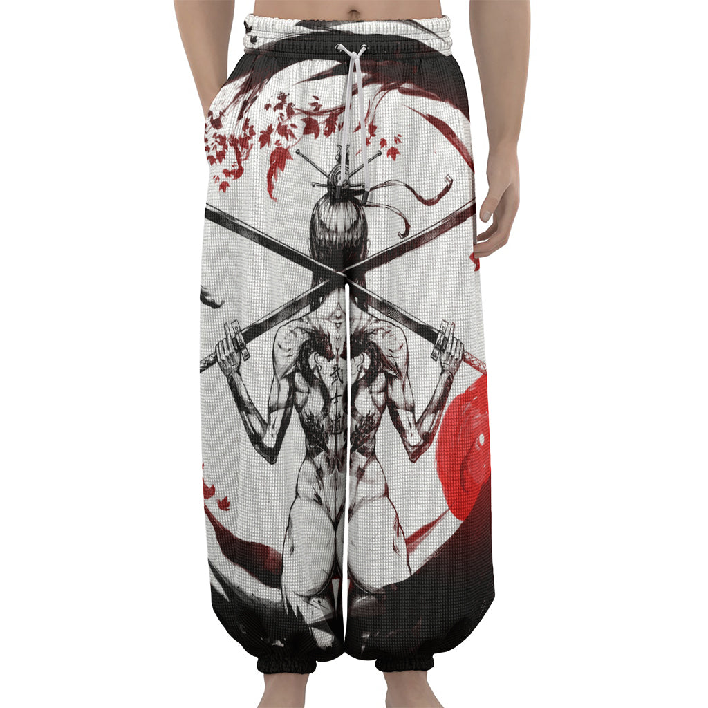 Japanese Samurai Woman Print Lantern Pants