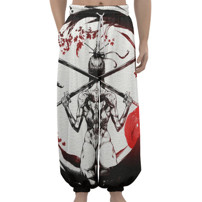 Japanese Samurai Woman Print Lantern Pants